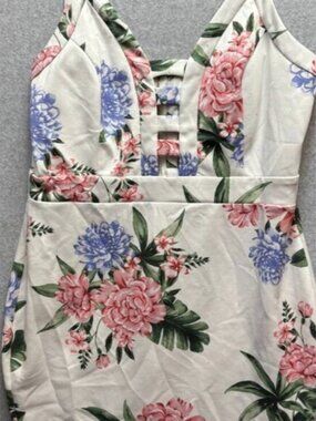 Trac Women’s Floral V-Neck Sleeveless Mini Dress Large Zip Up Back